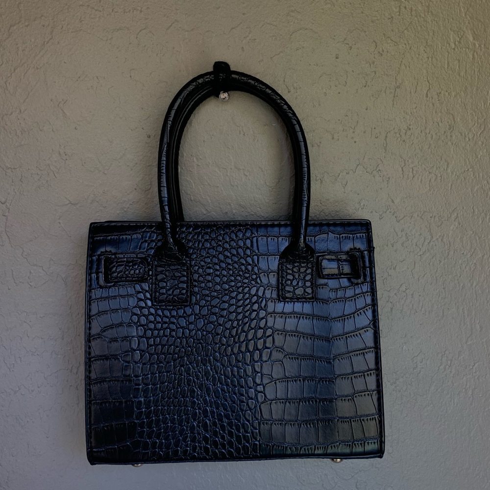 Black Faux Crocodile Bag